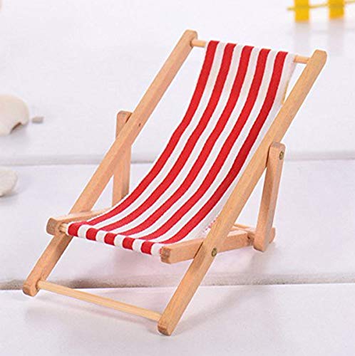 Liuer 3pcs 1:12 Miniatura Silla de Playa Plegable de Madera Chaise Longue Silla de Cubierta Mini Accesorios de Muebles Red Blue Green Stripe Playa Césped Silla de Cubierta casa de muñecas Accesorio