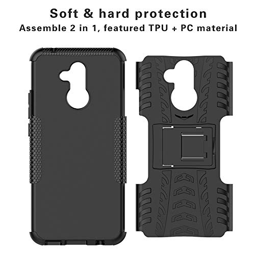 LiuShan Mate 20 Lite Funda, Heavy Duty Silicona Híbrida Rugged Armor Soporte Cáscara de Cubierta Protectora de Doble Capa Caso para Huawei Mate 20 Lite Smartphone,Negro