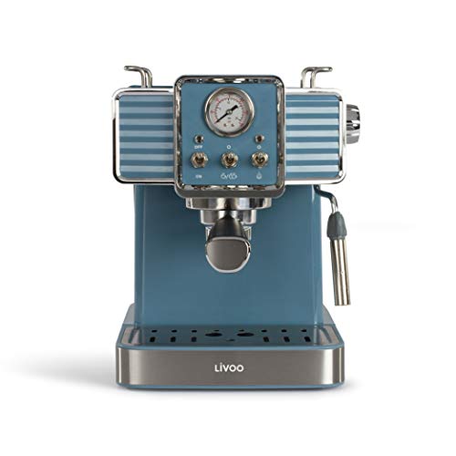 Livoo DOD174 - Cafetera de café espresso (15 bares, calentador Thermoblock | Boquilla de vapor para capuchino, leche caliente | Aspecto retro azul 1300 W