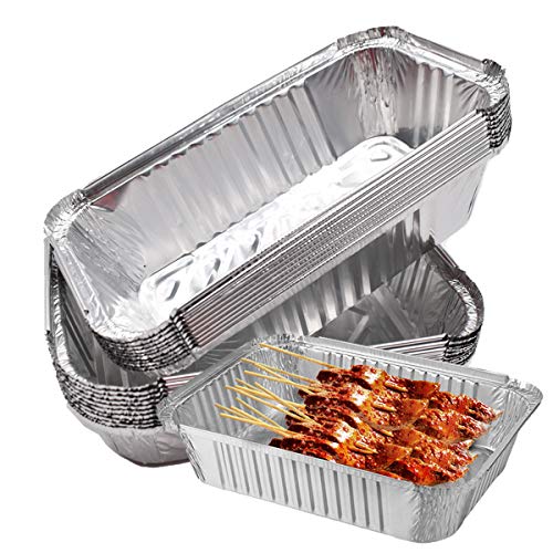 Liwein Bandejas de Papel Aluminio,20 Piezas Desechables BBQ Goteo Bandeja con Tapas Grandes Parrilla al Aire Libre de bandejas Hornear Alimentos Caja Cocinar Recipientes