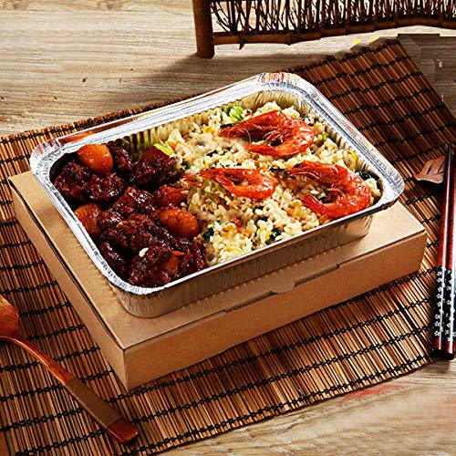 Liwein Bandejas de Papel Aluminio,20 Piezas Desechables BBQ Goteo Bandeja con Tapas Grandes Parrilla al Aire Libre de bandejas Hornear Alimentos Caja Cocinar Recipientes