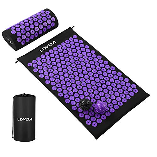 Lixada Estera de Acupresión y Almohada Kit con 2 pcs Bolas de Masaje de Punta para Alivio del Dolor Muscular del Espalda/Cuello/Pies