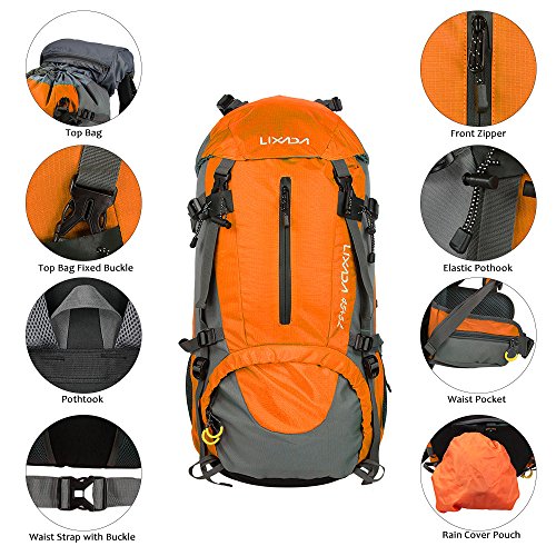 Lixada Mochila de Senderismo 50L con Cubierta Impermeable Mochila de Marcha Trekking Camping Deporte Al Aire Libre