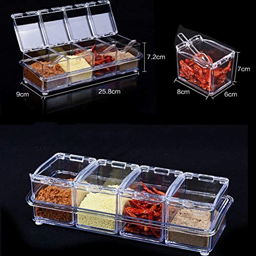 LIZHIOO 4pcs / Set Condimento Ollas, Cocina Condimento Caja Del Estante, Transparente Y Duradero Contenedor De Almacenamiento for El Almacenamiento De Azúcar, Sal Y Pimienta Condimento Cajas