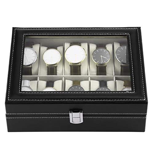 LIZHIOO Caja De Reloj De 10 Ranuras, Cuero Negro Reloj Vitrina, Rectangular Display Durable De La Caja De Almacenaje, Usado Reloj De La Joyería Caja De Reloj Personalizado