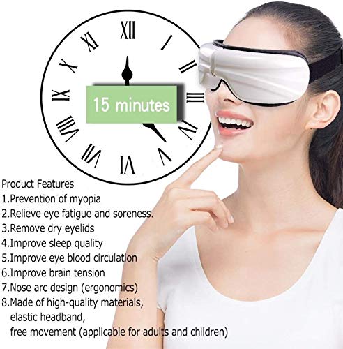 LKNJLL Masajeador de ojos Bluetooth inalámbrica Eye Mask portátil con la compresión de vibración y 3 Terapia modos de calefacción for el ojo seco Relax Vision Care del alivio de tensión La tensión ocu