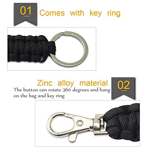 Llavero Paracord mosquetón -WENTS Clip de Gancho de Anillo de cordón Trenzado para Llaves Cuchillo Flash Al Aire Libre Camping Senderismo Mochila Hombres Aptos 7PCS