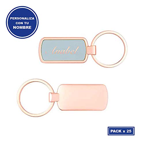 Llavero PERSONALIZDO Vintage Metal Rose Gold (Color del Fondo Azul) • Llaveros Personalizados con Nombre o Texto que desees • Llaveros Originales Ideales para cualquier Regalo Sencillo y Moderno