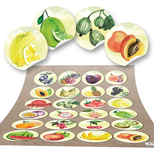 Logbuch-Verlag 24 pegatinas de cocina multicolor OBST – Frutas pegatinas de aspecto de acuarela – Pegatinas para cocina niños guardería manualidades decoración mermeladas