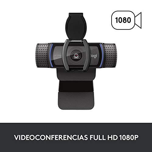 Logitech C920s HD Pro Webcam, Full HD 1080p/30fps, Video-Llamadas, Audio Nítido, Corrección de Iluminación Automática, Tapa de Privacidad, Skype, Zoom, FaceTime, Hangouts, PC/Mac/Portátil/Tablet/XBox