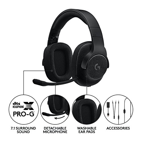 Logitech G433 Auriculares Gaming con Cable, Sonido 7.1 Surround, DTS Headphone:X, Transductores 40mm Pro-G, Peso Ligero, USB y Jack Audio 3, 5mm, PC/Mac/Nintendo Switch/PS4/Xbox One, Negro