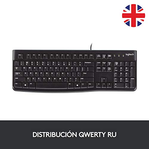 Logitech K120 Teclado con Cable Business para Windows, Tamaño Normal, Resistante a Líquido, Barra Espaciadora Curvada, PC/Portátil, Disposición QWERTY Español, Color Negro