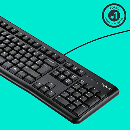 Logitech K120 Teclado con Cable Business para Windows, Tamaño Normal, Resistante a Líquido, Barra Espaciadora Curvada, PC/Portátil, Disposición QWERTY Español, Color Negro