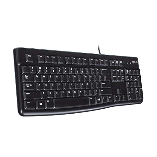 Logitech K120 Teclado con Cable Business para Windows, Tamaño Normal, Resistante a Líquido, Barra Espaciadora Curvada, PC/Portátil, Disposición QWERTY Español, Color Negro