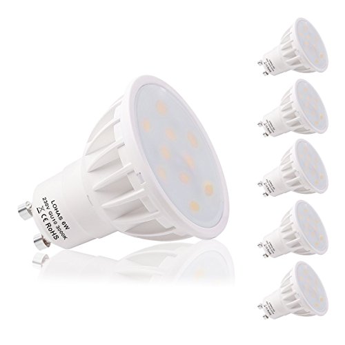 LOHASÂ® 5 x 6W GU10 Bombilla LED, LÃ¡mparas HalÃ³genas Equivalentes a 50W, Blanco CalÃ­do, 3000K, 500lm, Angulo de haz de 120Â°, 110-240V, No regulable