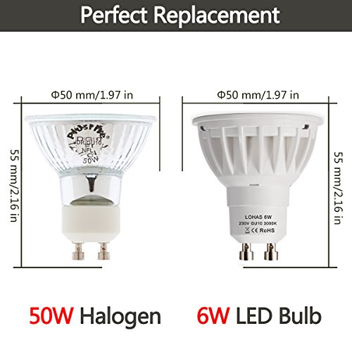 LOHASÂ® 5 x 6W GU10 Bombilla LED, LÃ¡mparas HalÃ³genas Equivalentes a 50W, Blanco CalÃ­do, 3000K, 500lm, Angulo de haz de 120Â°, 110-240V, No regulable