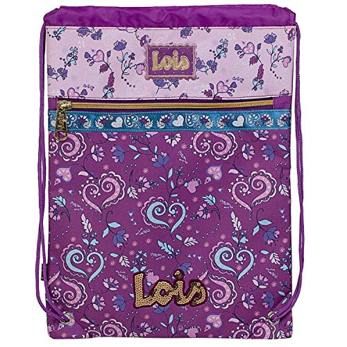 Lois - Saco Estampado Cachemir Mochila Saquito Bolsa de Gimnasio Gymsack Cierre Cordón Cómodo Práctico y Ligero para Colegio Deporte Original 130241, Color Morado