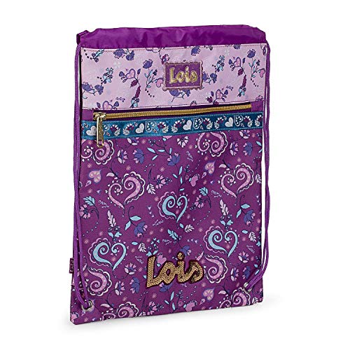 Lois - Saco Estampado Cachemir Mochila Saquito Bolsa de Gimnasio Gymsack Cierre Cordón Cómodo Práctico y Ligero para Colegio Deporte Original 130241, Color Morado