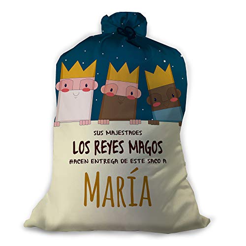 LolaPix Saco Reyes Magos Personalizado con Nombre/Texto. Regalos Navidad Personalizados. Varios Diseños y Tamaños a Elegir. Reyes Magos