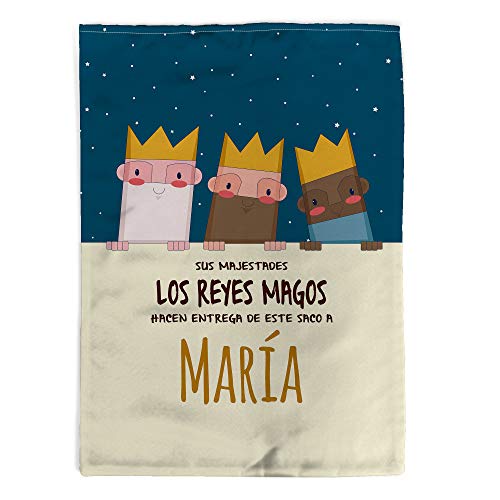 LolaPix Saco Reyes Magos Personalizado con Nombre/Texto. Regalos Navidad Personalizados. Varios Diseños y Tamaños a Elegir. Reyes Magos