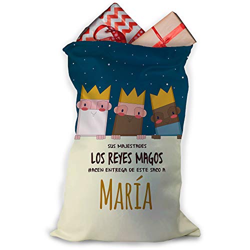 LolaPix Saco Reyes Magos Personalizado con Nombre/Texto. Regalos Navidad Personalizados. Varios Diseños y Tamaños a Elegir. Reyes Magos