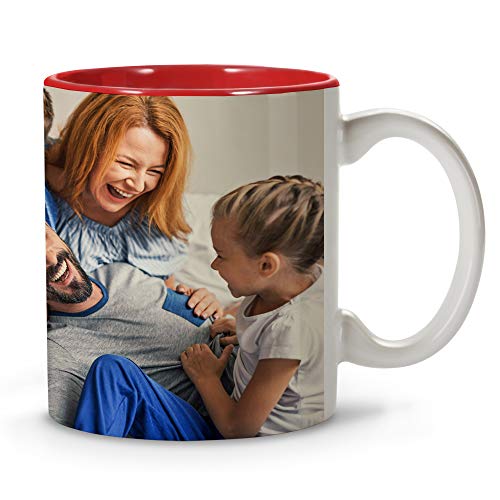 LolaPix Tazas de Desayuno Personalizadas con Foto. Regalos Personalizados con Foto. Taza Personalizada de Cerámica. Tazas con Color Interior Rojo