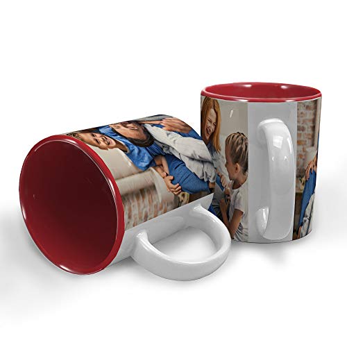 LolaPix Tazas de Desayuno Personalizadas con Foto. Regalos Personalizados con Foto. Taza Personalizada de Cerámica. Tazas con Color Interior Rojo