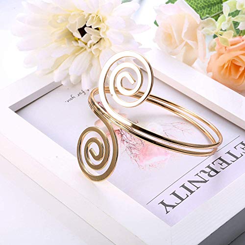 LOLIAS 5 Piezas Brazalete Ajustable Abierto para Mujeres Pulsera de Brazo Gitana Minimalista Bohemia Brazalete Chapado en Oro Brazalete de Hoja Brazaletes de Abrigo Apilable Pulsera Ancha