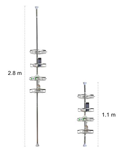 Lonior Estantería de Baño Estantería de Esquina Telescópica Acero inoxidable Estantería de Ducha para Baño y Cocina Altura Ajustables 110-280cm con 4 Cestos y 2 Toallero