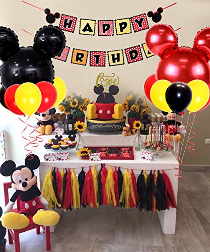 Los artículos de la fiesta de cumpleaños de Mickey 1º incluyen pancarta, globos número 1 y cintas para la oreja