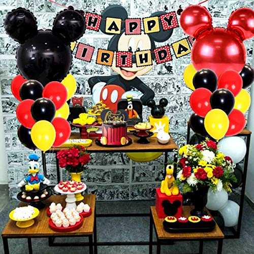 Los artículos de la fiesta de cumpleaños de Mickey 1º incluyen pancarta, globos número 1 y cintas para la oreja