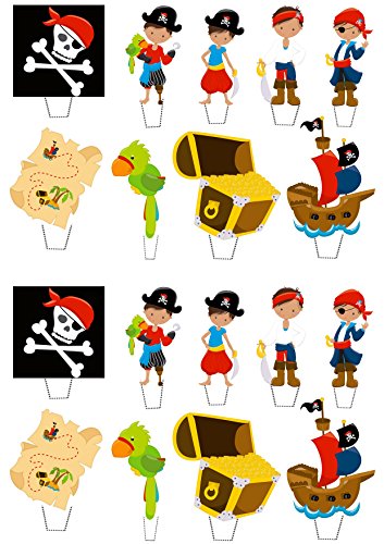 Los piratas de Nunca Jamás, multicolor Kids ' – decoración para tarta para comestible stand-up Cupcake de oblea toppers, Pack of 36