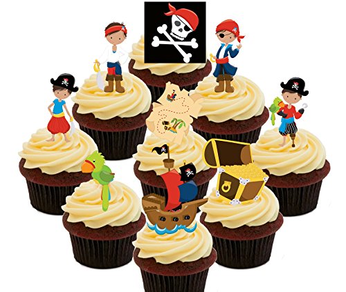 Los piratas de Nunca Jamás, multicolor Kids ' – decoración para tarta para comestible stand-up Cupcake de oblea toppers, Pack of 36