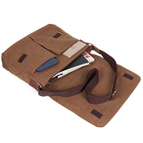 LOSMILE Bolsa Bandolera de Tela de Lona para Hombre A Caqui,Unisex Vintage Canvas Bolso de Hombro para Messenger Bag para Trabajo Uni Viaje Deporte. (Marrón)