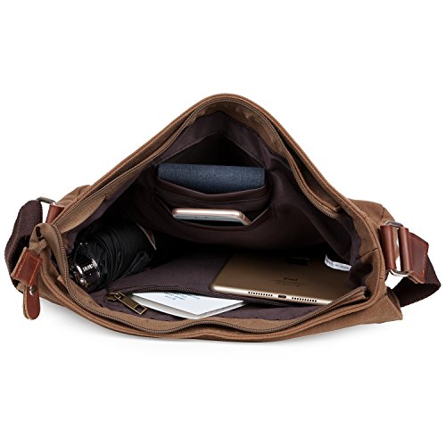 LOSMILE Bolsa Bandolera de Tela de Lona para Hombre A Caqui,Unisex Vintage Canvas Bolso de Hombro para Messenger Bag para Trabajo Uni Viaje Deporte. (Marrón)