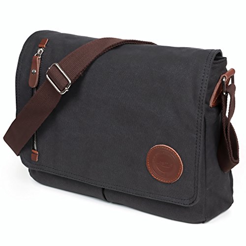 LOSMILE Bolsa Bandolera de Tela de Lona para Hombre,Unisex Vintage Canvas Bolso de Hombro para Messenger Bag para Trabajo Uni Viaje Deporte. (Negro)