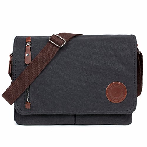 LOSMILE Bolsa Bandolera de Tela de Lona para Hombre,Unisex Vintage Canvas Bolso de Hombro para Messenger Bag para Trabajo Uni Viaje Deporte. (Negro)