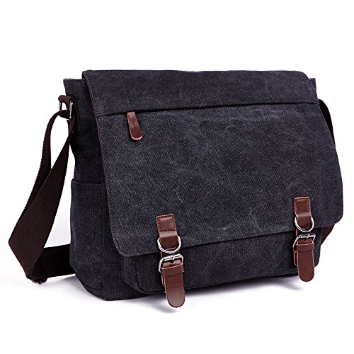 LOSMILE Hombres Lona Bolso de Bandolera La Bolsa de Mensajero Bolsa de Lona Bolsa de Hombro 16 Pulgadas Bolsa de Ordenador. (Negro)