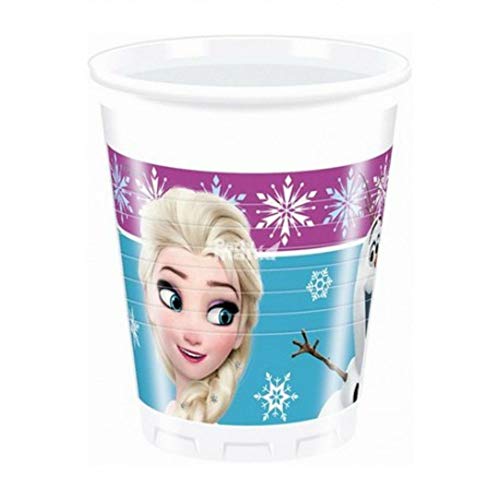 Lote de Cubiertos Infantiles "Frozen Northen " (8 Vasos, 8 Platos, 20 Servilletas ,1 Mantel y 1 Piñata) .Vajillas y Complementos. Juguetes para Fiestas de Cumpleaños, Bodas, Bautizos y Comuniones.