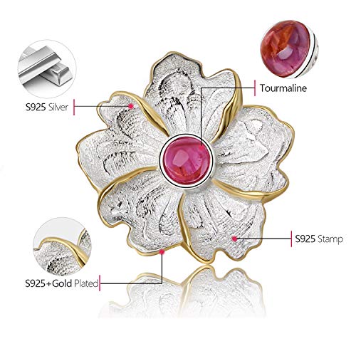 Lotus Fun S925 - Pendientes de Tuerca de Plata de Ley con Piedra Natural y Flor de peon¨ªa para Mujeres y ni?as, Hechos a Mano