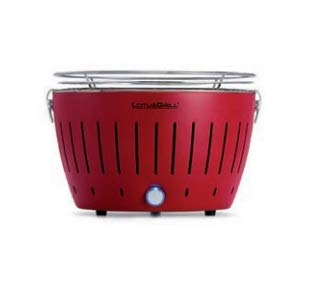 LotusGrill - Nuevo Modelo 2019 - Barbacoa Rojo con baterías y Cable de alimentación USB + 1 Kg Bolsa Carbón de Haya + 200 Ml Gel Bioetanol - ¡Paquete Exclusivo de YesEatIs!