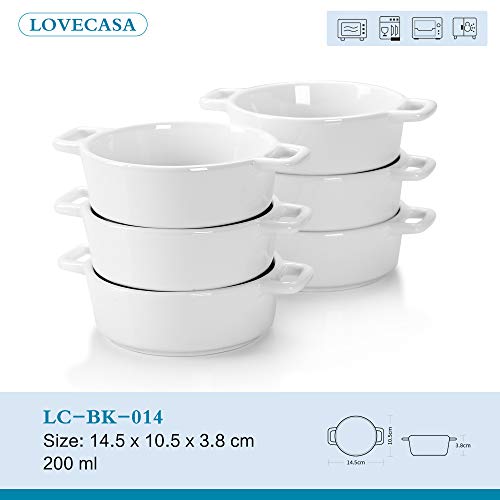 LOVECASA Fuente para Horno Pastelería, Juego de 6 Mini 200ML Moldes para hornear de Porcelana Esmaltados para Tartas, Lasaña, Pastel, Soufflé 14CM, Ovalada