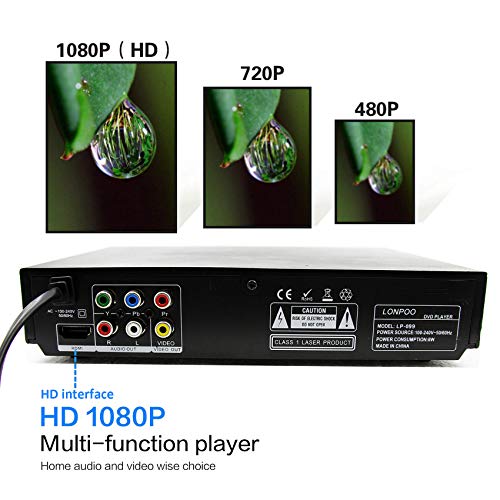 LP-099 Reproductor de DVD (Full HD, HDMI, USB, Multi Region Code Zone Gratis) compatible con DIVX, JPEG y MP3