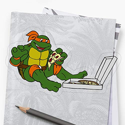 Lplpol Vinilo adhesivo – Tmnt – Miguel Ángel con pizza, divertido adhesivo o portátil, teléfono, coches, botellas de agua de 5.5 pulgadas