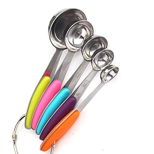 LQH Heavy Duty Cuchara dosificadora con Silicona Mango, 5pcs cucharadita de bicarbonato de Utensilios Set y Suministros de Acero Inoxidable 0630