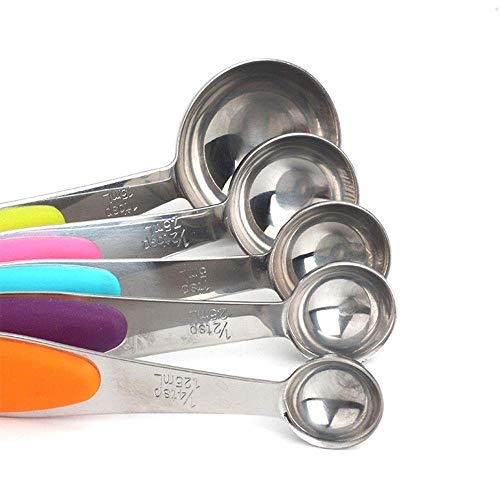 LQH Heavy Duty Cuchara dosificadora con Silicona Mango, 5pcs cucharadita de bicarbonato de Utensilios Set y Suministros de Acero Inoxidable 0630