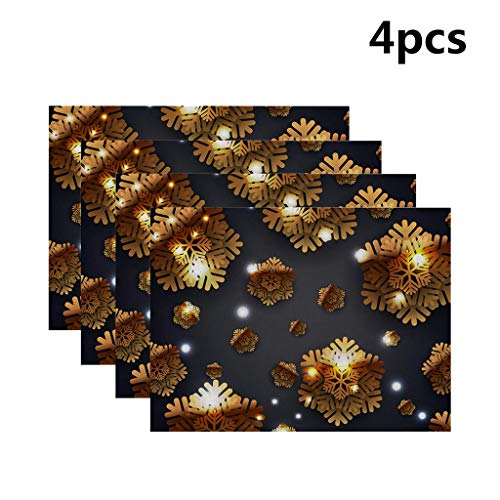 LQH Vacaciones de Navidad Manteles Juego de 4 Navidad del Copo de Nieve Negro Oro Mats (Size : 17)