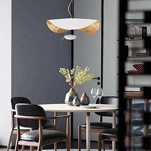 Luces colgantes de luz cálida de 15W LED, exterior blanco interior oro, luz colgante industrial retro Metal Lotus Forma de hoja Diseño Lámpara de suspensión Mesa de comedor Cocina Dormitorio