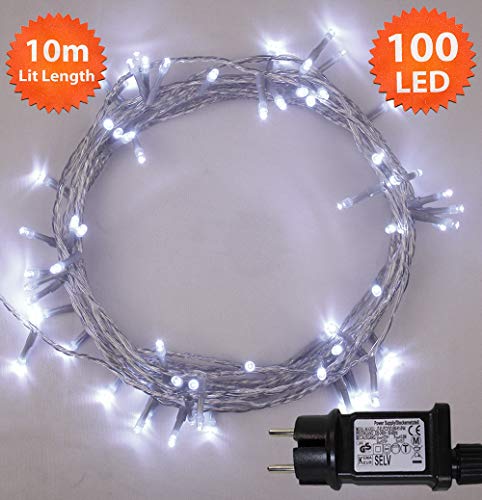 Luces de hadas de Navidad 100 LED Luminous Blanco luces de árbol de interior y al aire libre luces de cadena , luces de hadas 10m iluminado longitud con Cable transparente