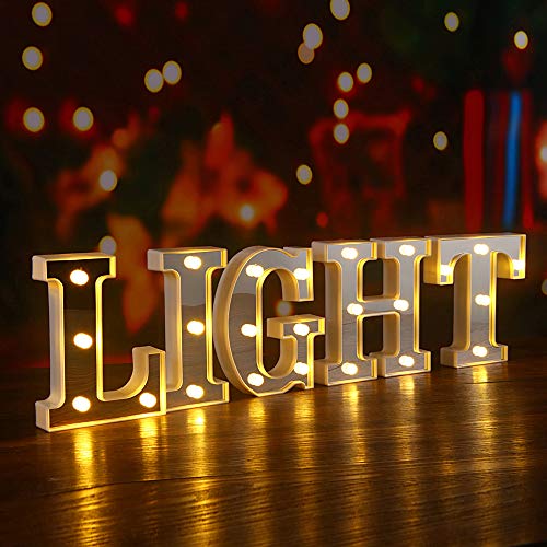 Luces de letras de marquesina LED, 26 letras del alfabeto iluminado Letrero perfecto para luz nocturna Boda Fiesta de cumpleaños Lámpara de Navidad Decoración de la barra del hogar (Plata, P)